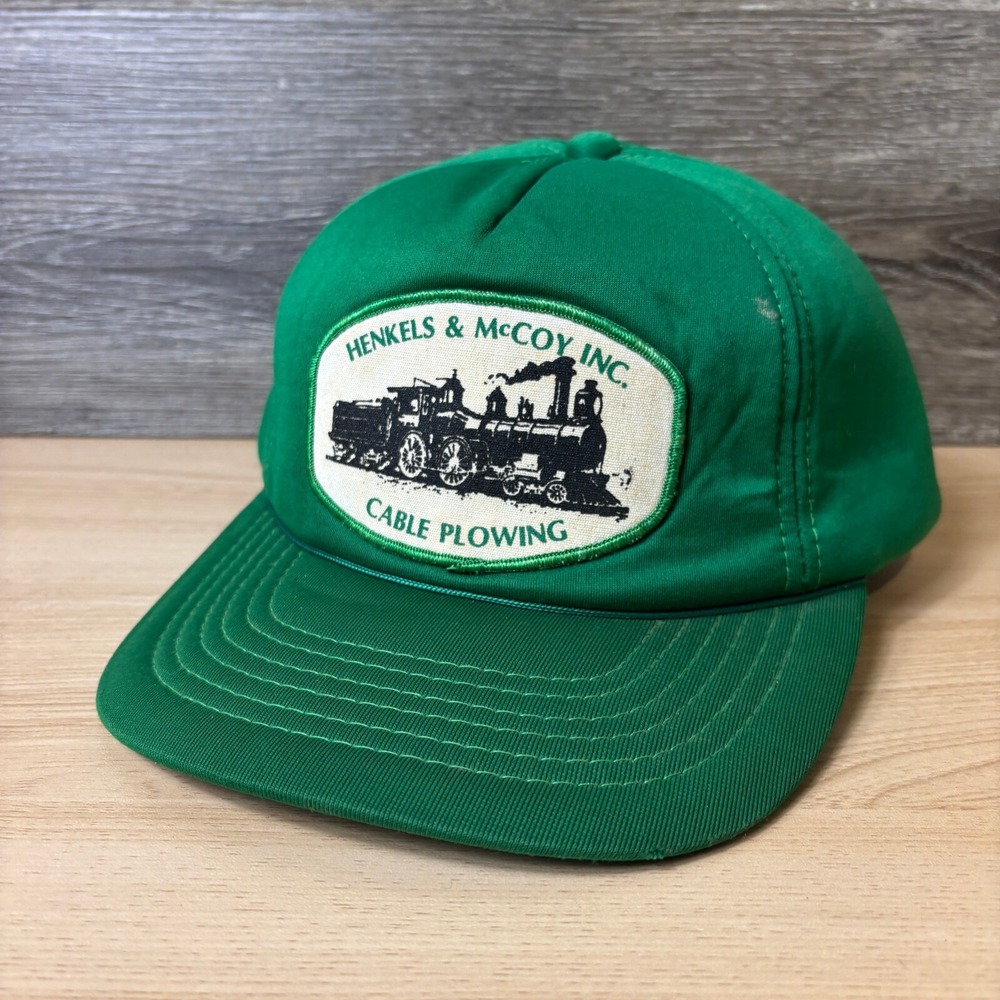 Vintage‎ Henkels & Mcoy Hat Cap Snap Back Green Trucker Cable Plowing